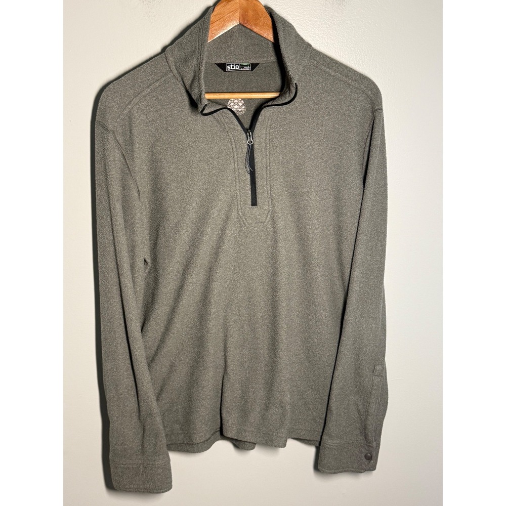 Stio Mens L 1/4 Zip Fleece Pullover Sweater Heathered Grey Pinecone Logo L